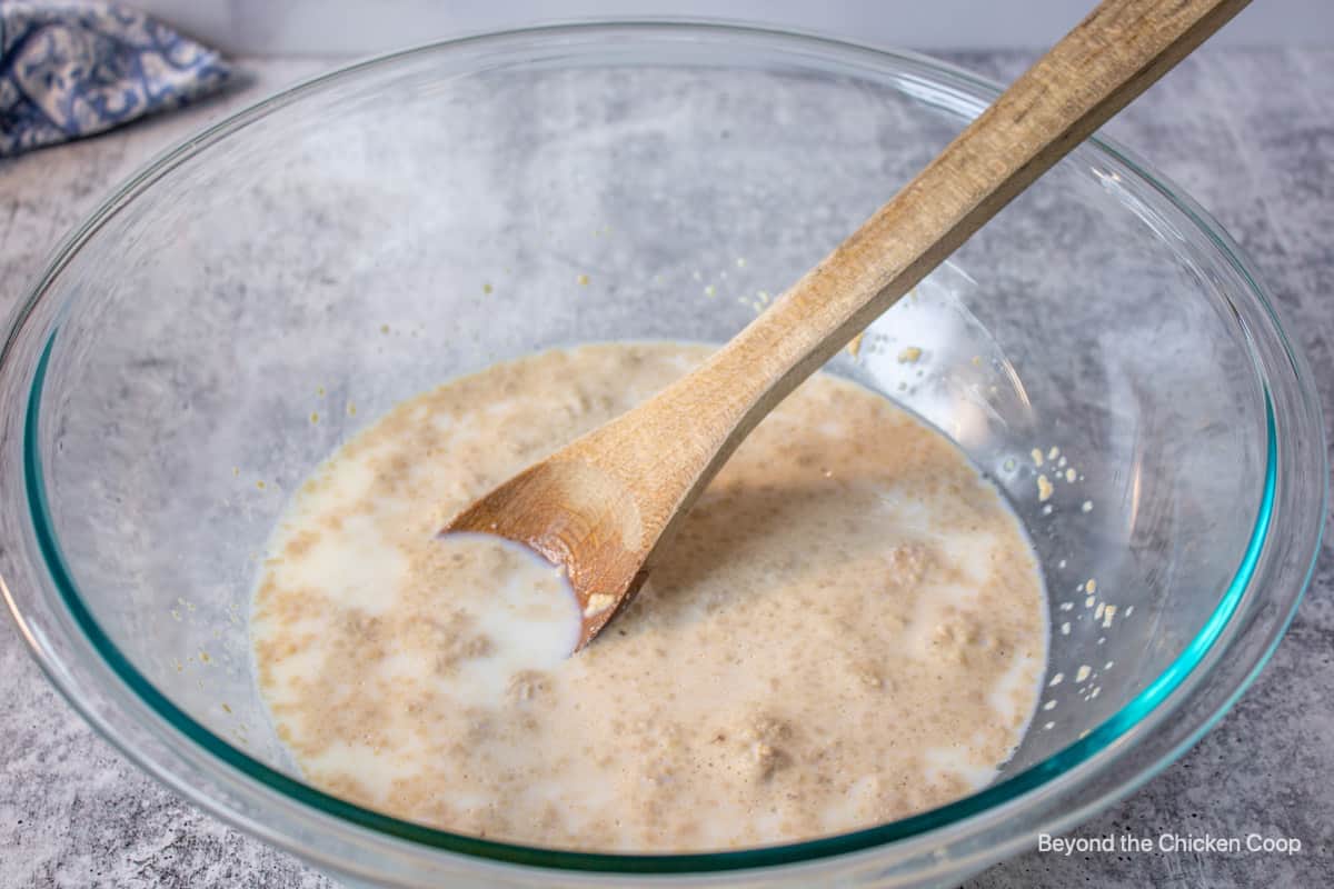 Milk and yeast in a bowl.