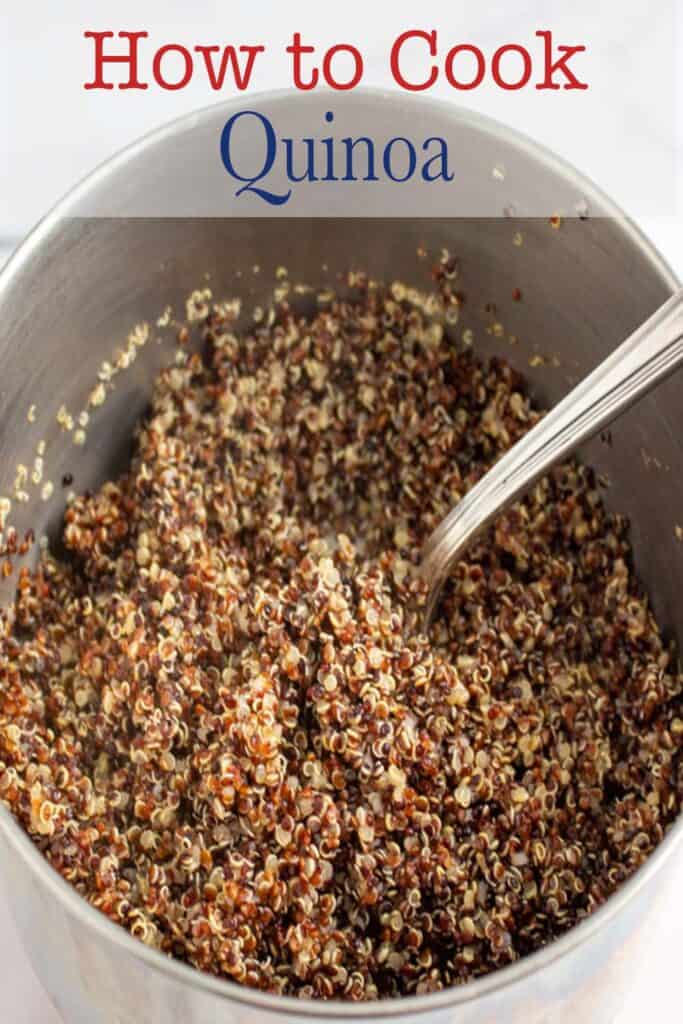 Cooked quinoa in a pot.