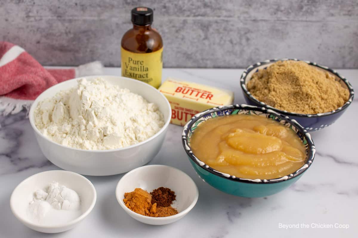 Ingredients for making applesauce cake.