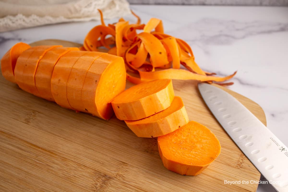 Sliced sweet potatoes.