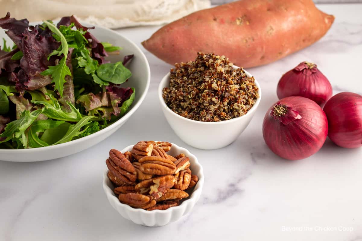 Ingredients for a sweet potato salad.