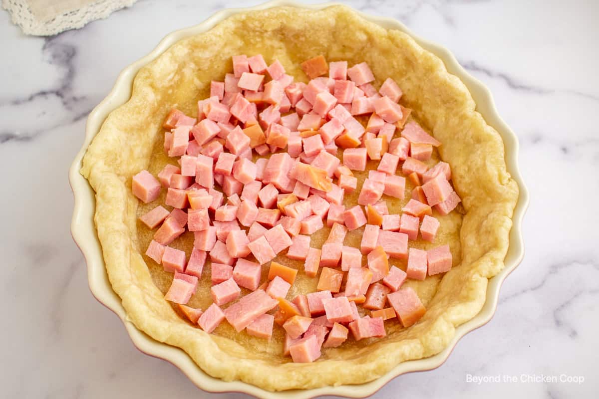 Diced ham in a pie crust. 