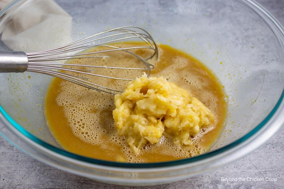 Mashed bananas in a batter.