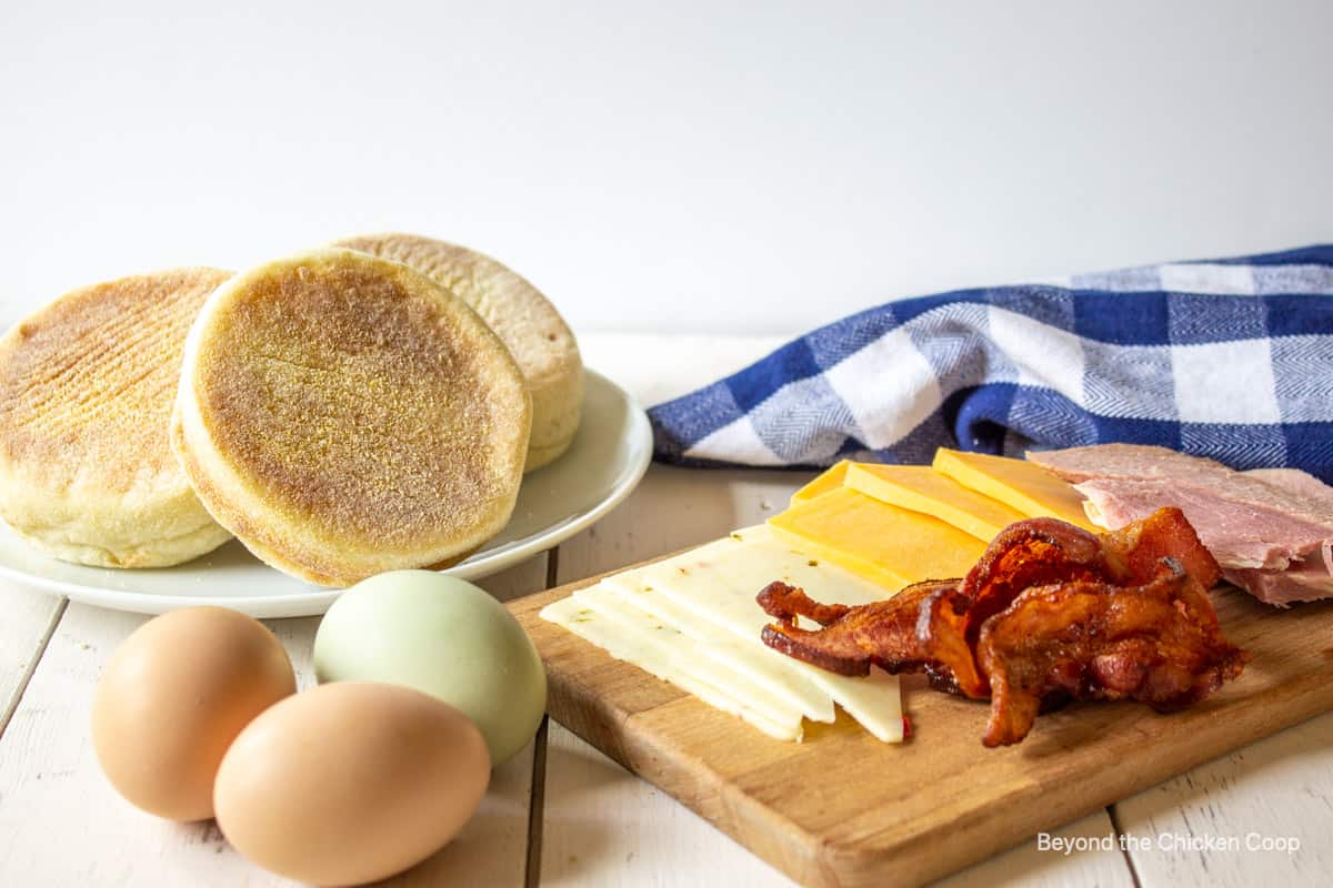 Ingredients for making an egg sandwich. 