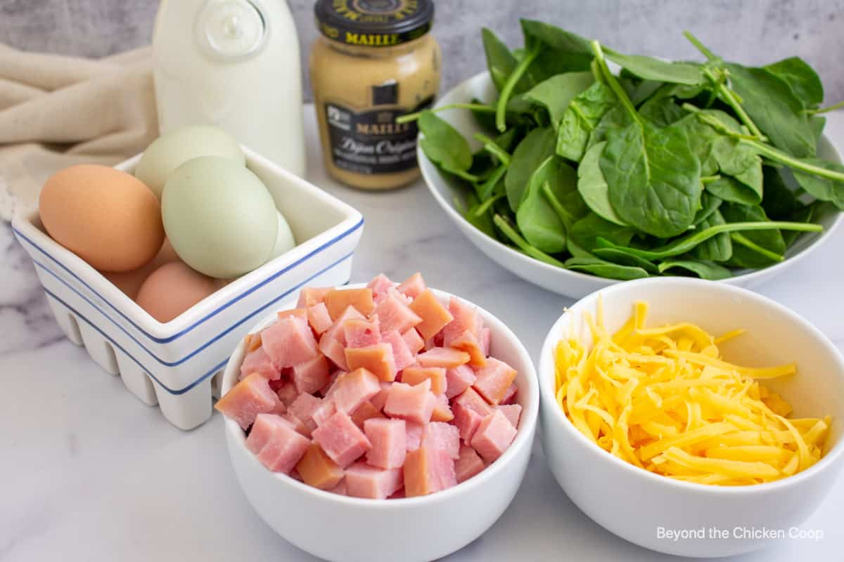Ingredients for making a quiche.
