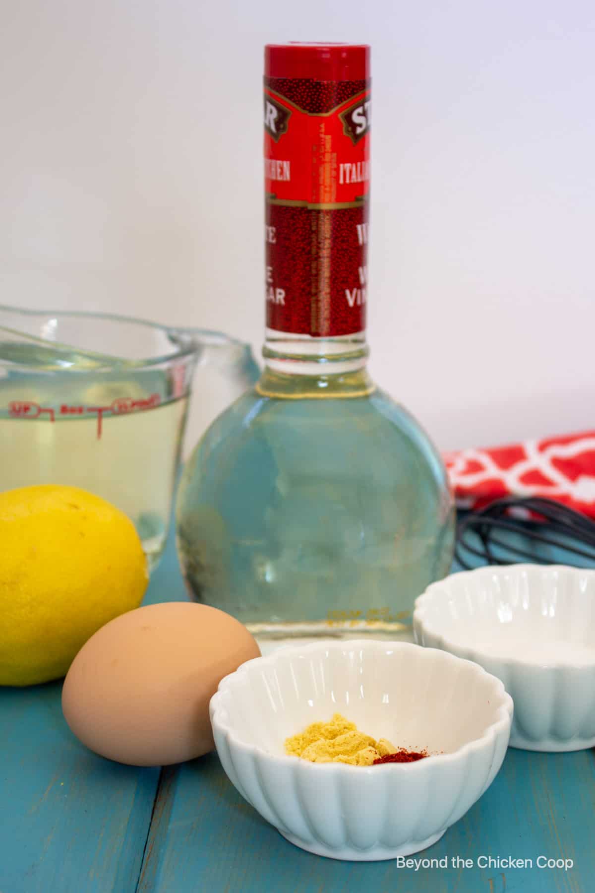 Ingredients for making a homemade mayonnaise.