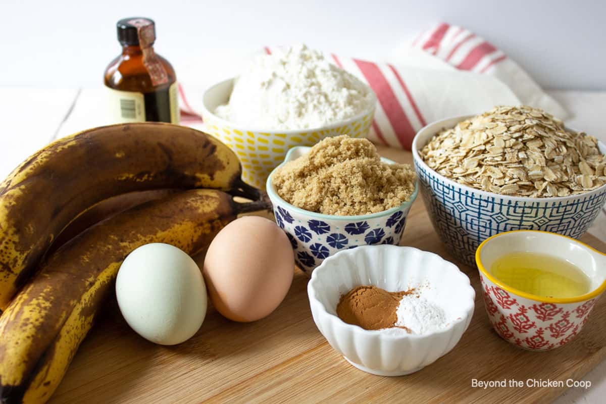 Ingredients for making banana bread. 