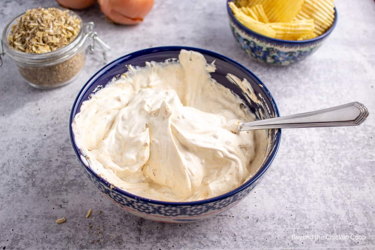Sour cream dip in a bowl.