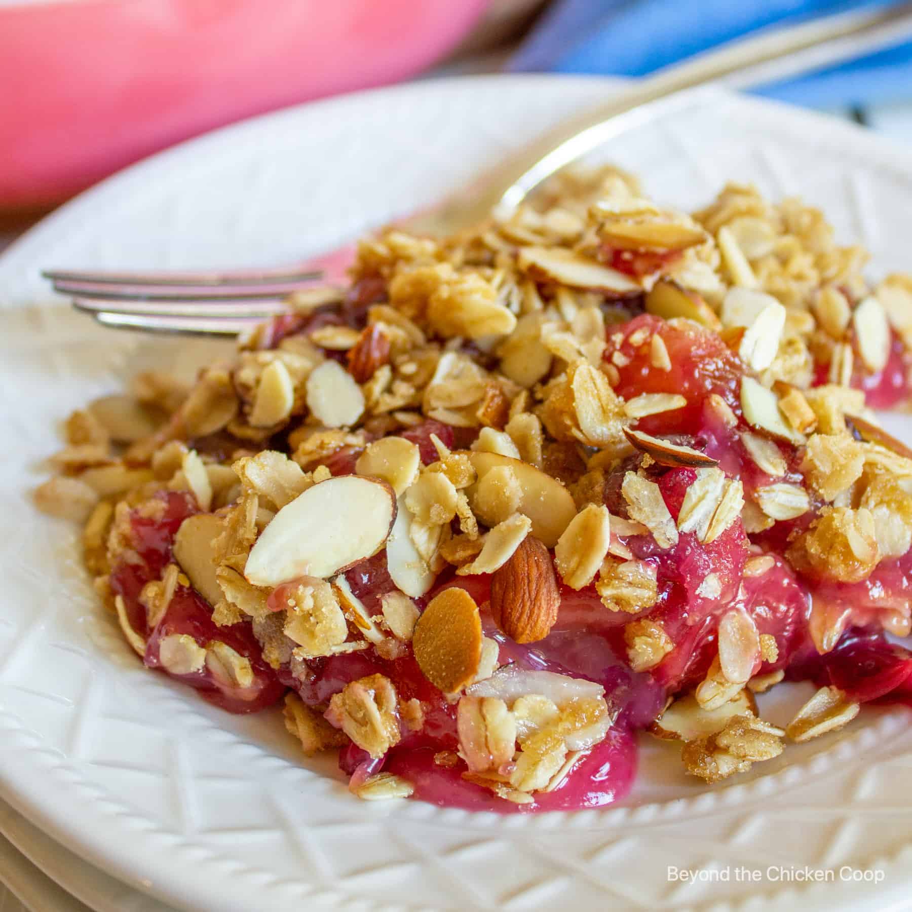 Cherry crisp with almonds.