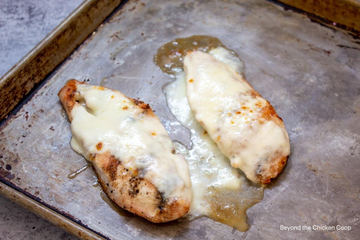 Melted cheese on chicken.