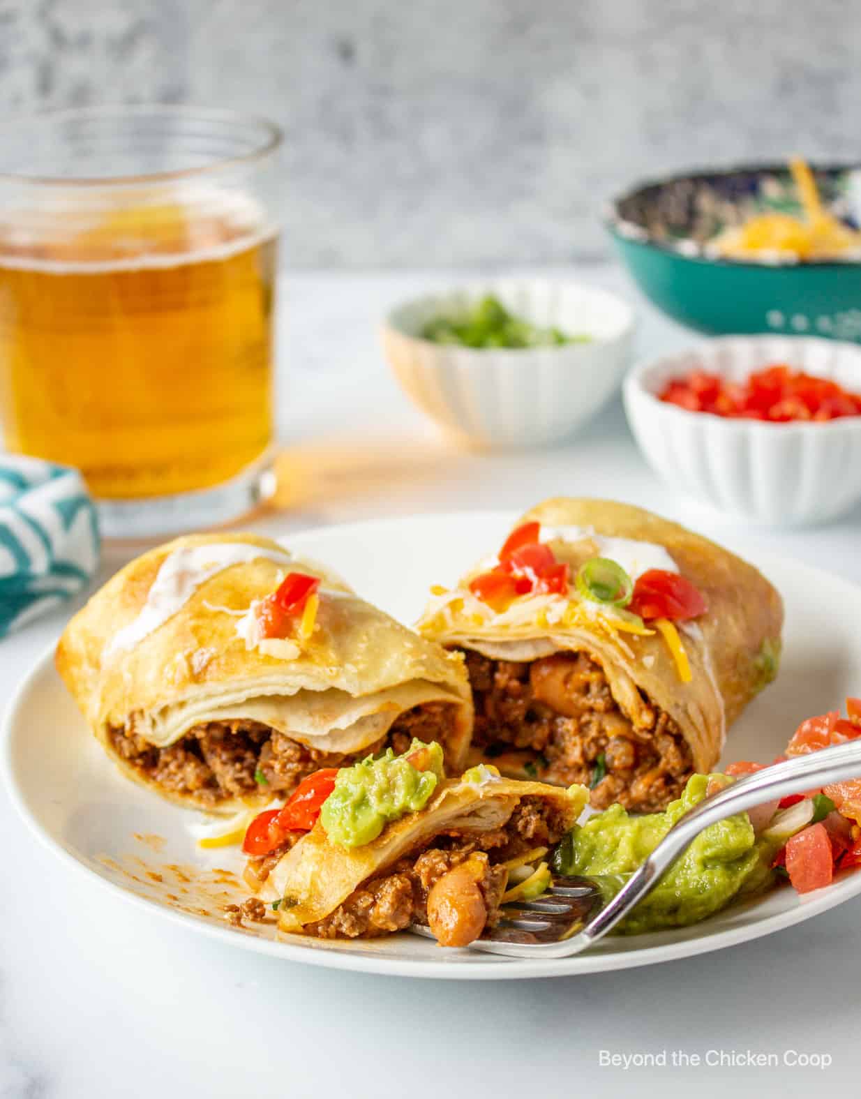 Fried beef burrito with beans. 