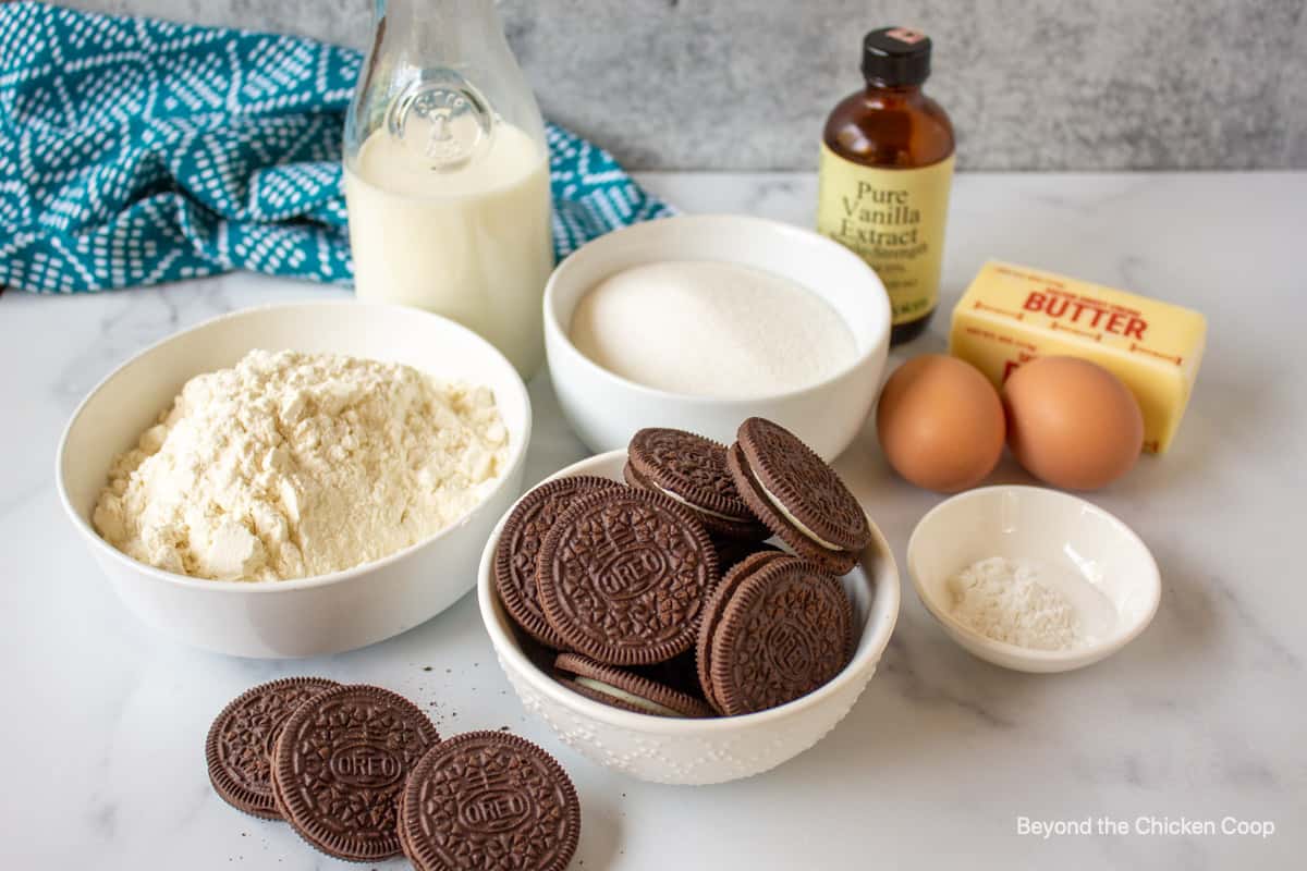 Ingredients for making Oreo cupcakes. 