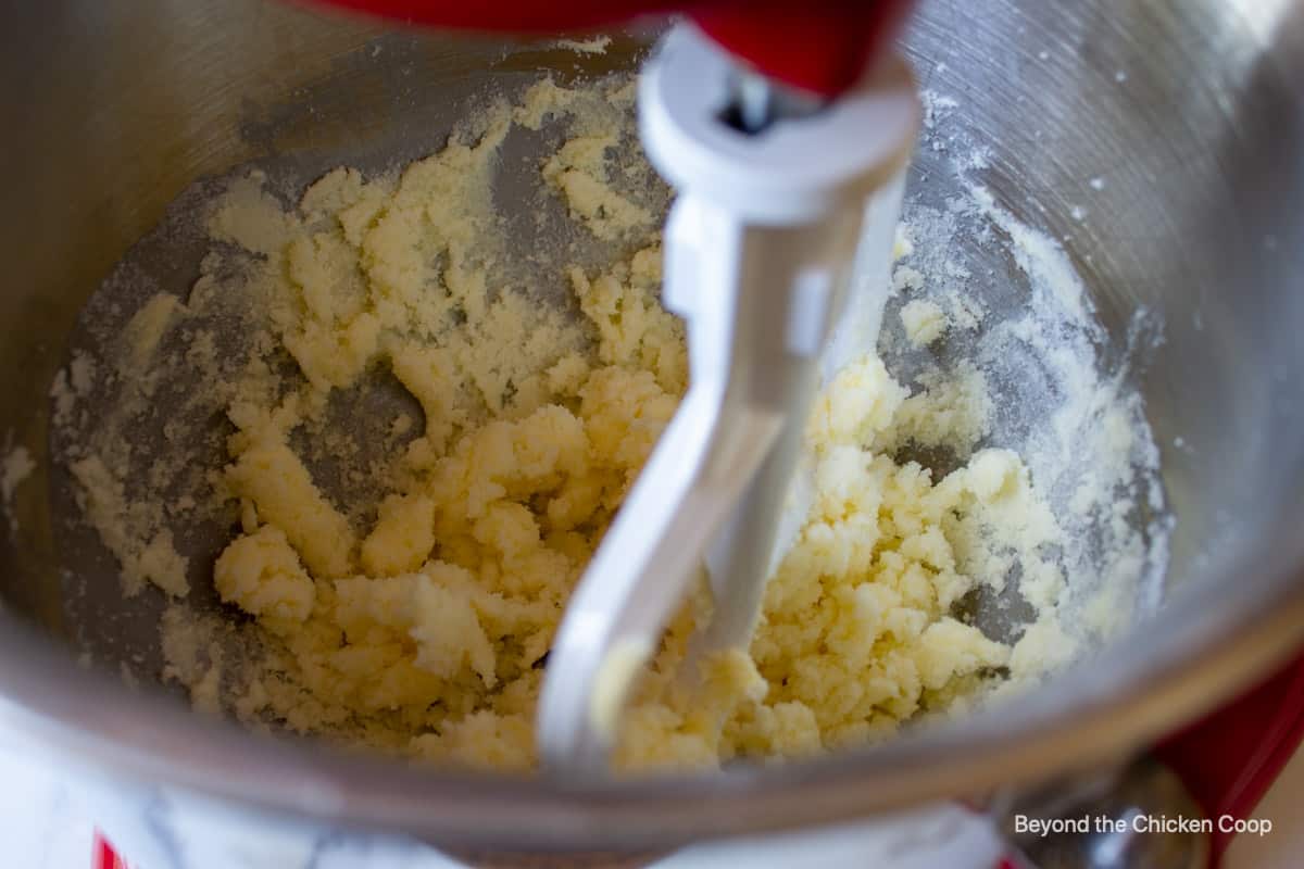 Creamed butter in a mixing bowl.