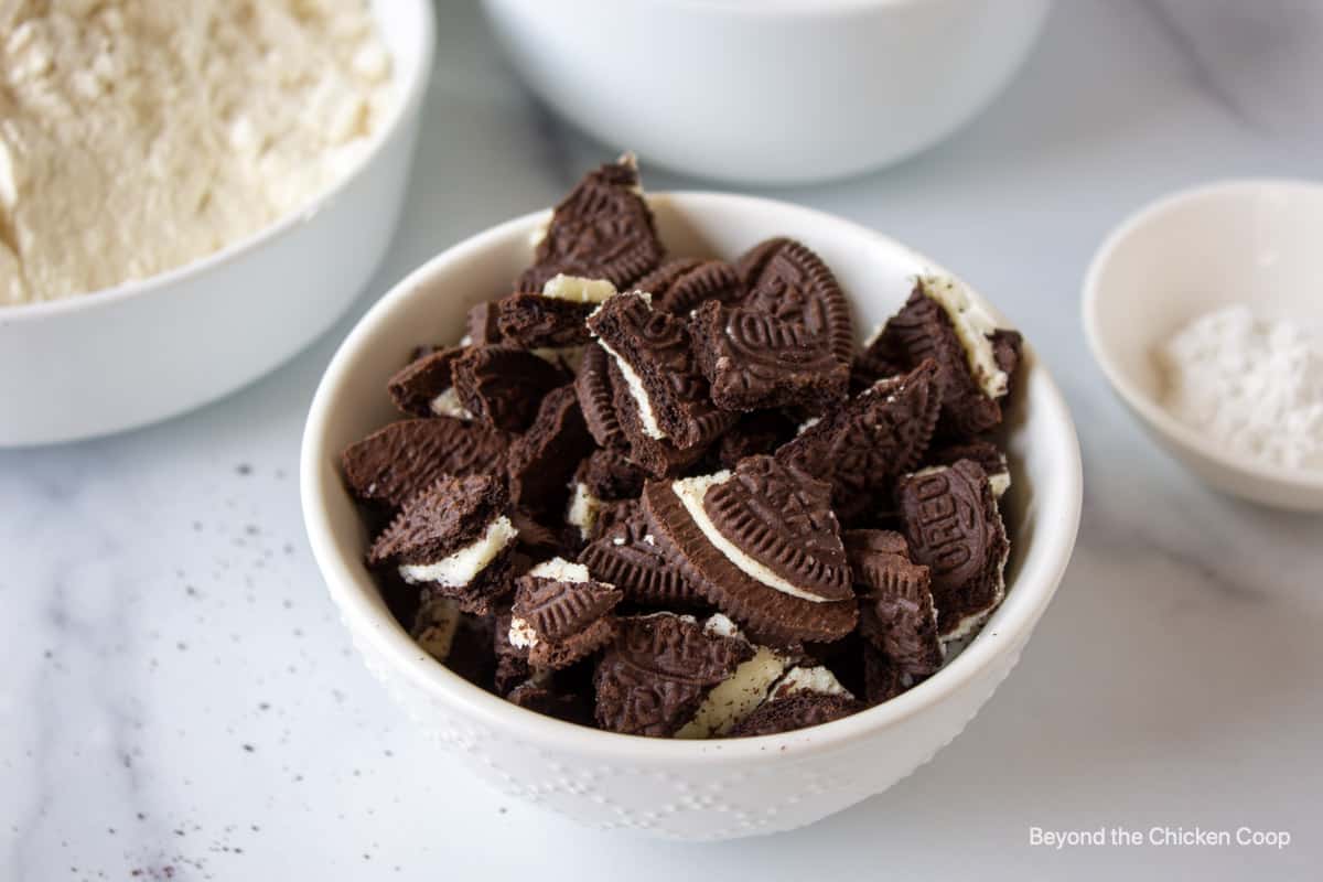 Chunks of chocolate cookies.