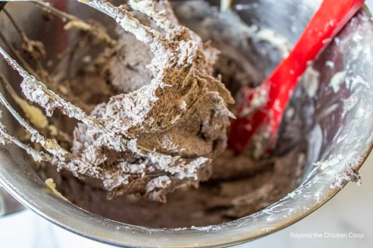 Whipped oreo frosting in a bowl.