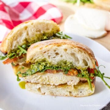 A grilled chicken sandwich on a ciabatta roll.