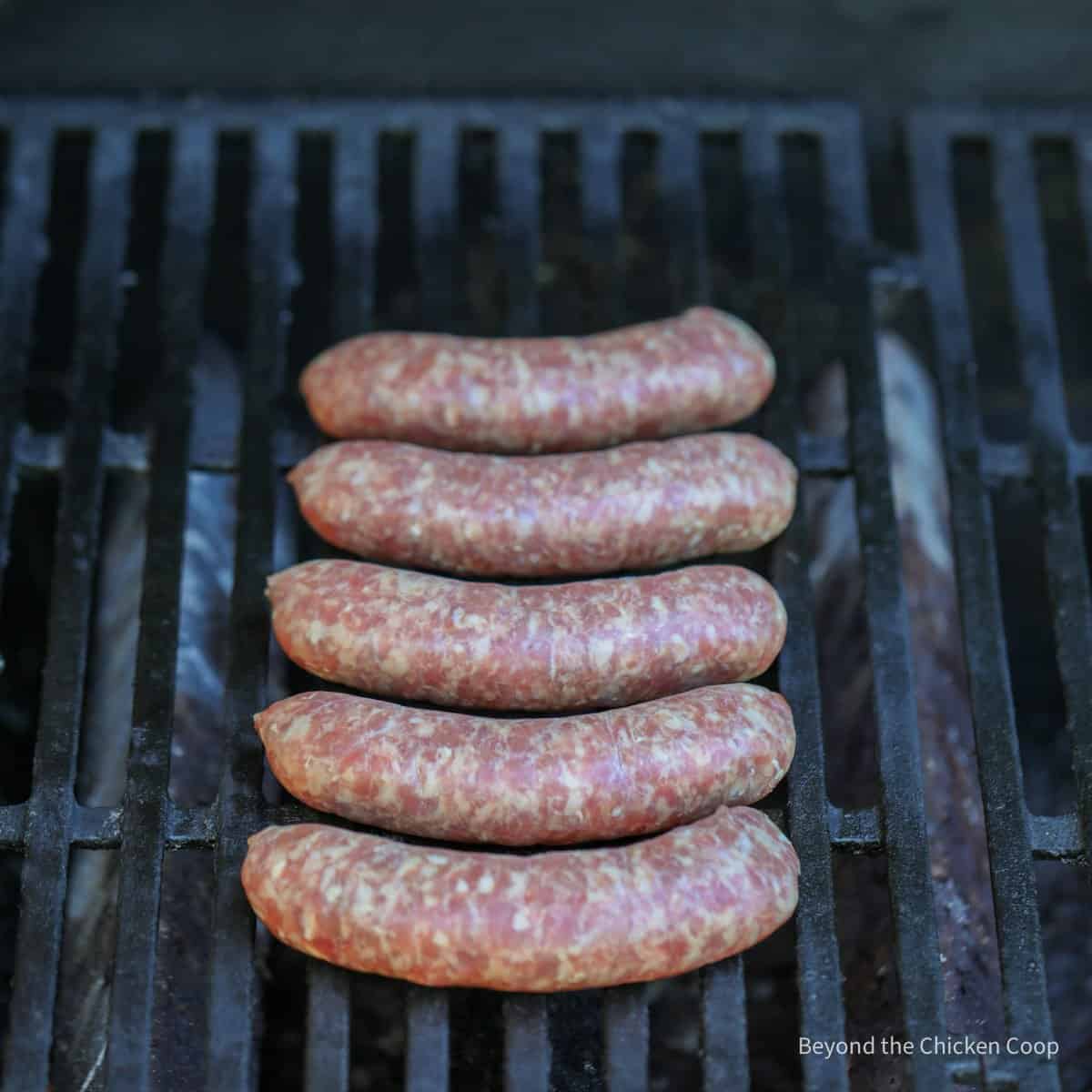 Brats on a gas grill. 