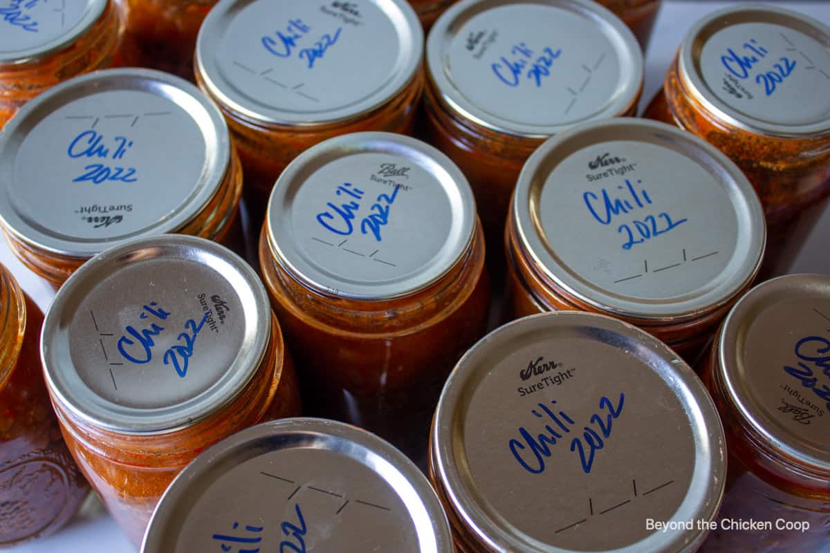 Jars of home canned chili.