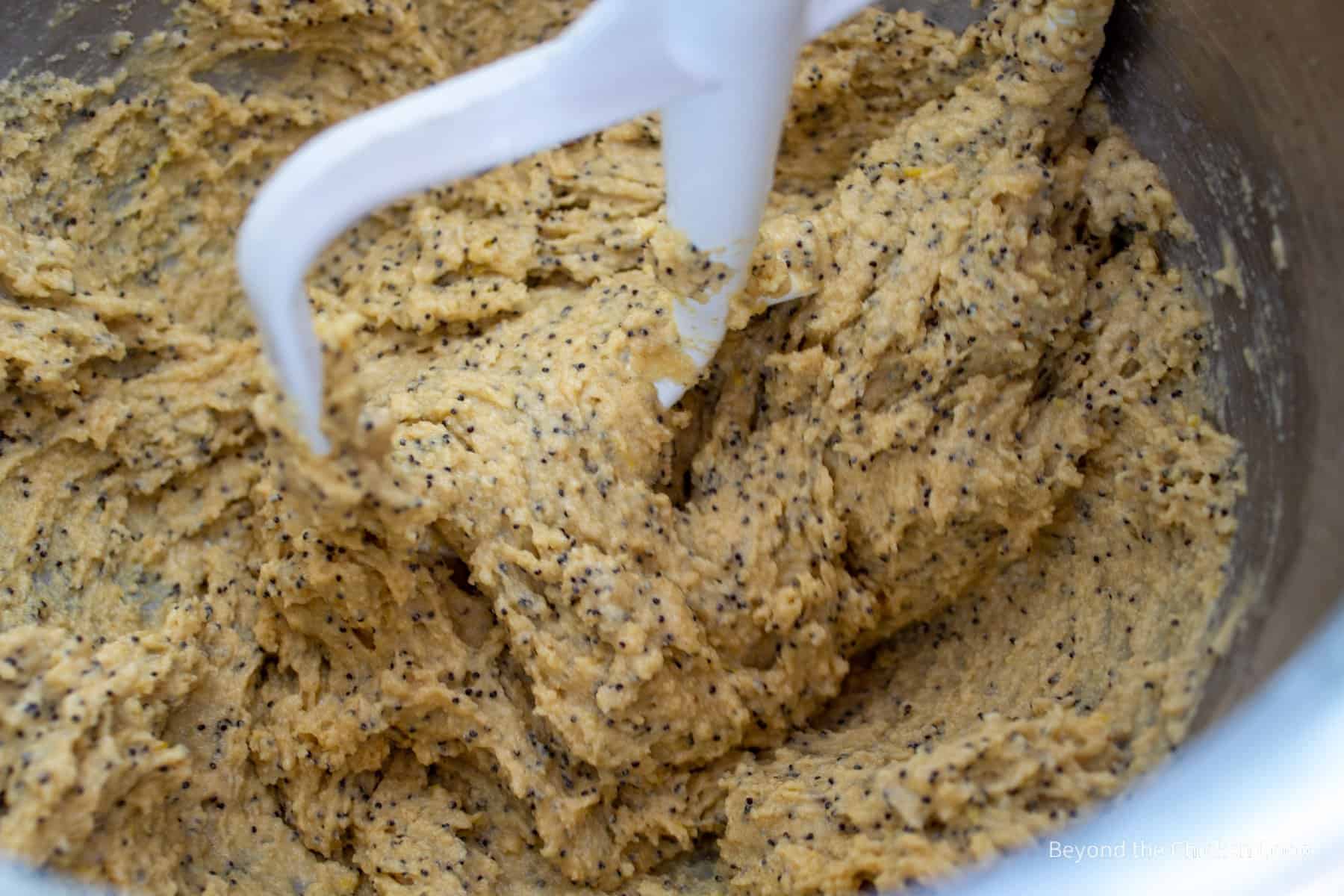 Mixed muffin dough in a bowl.