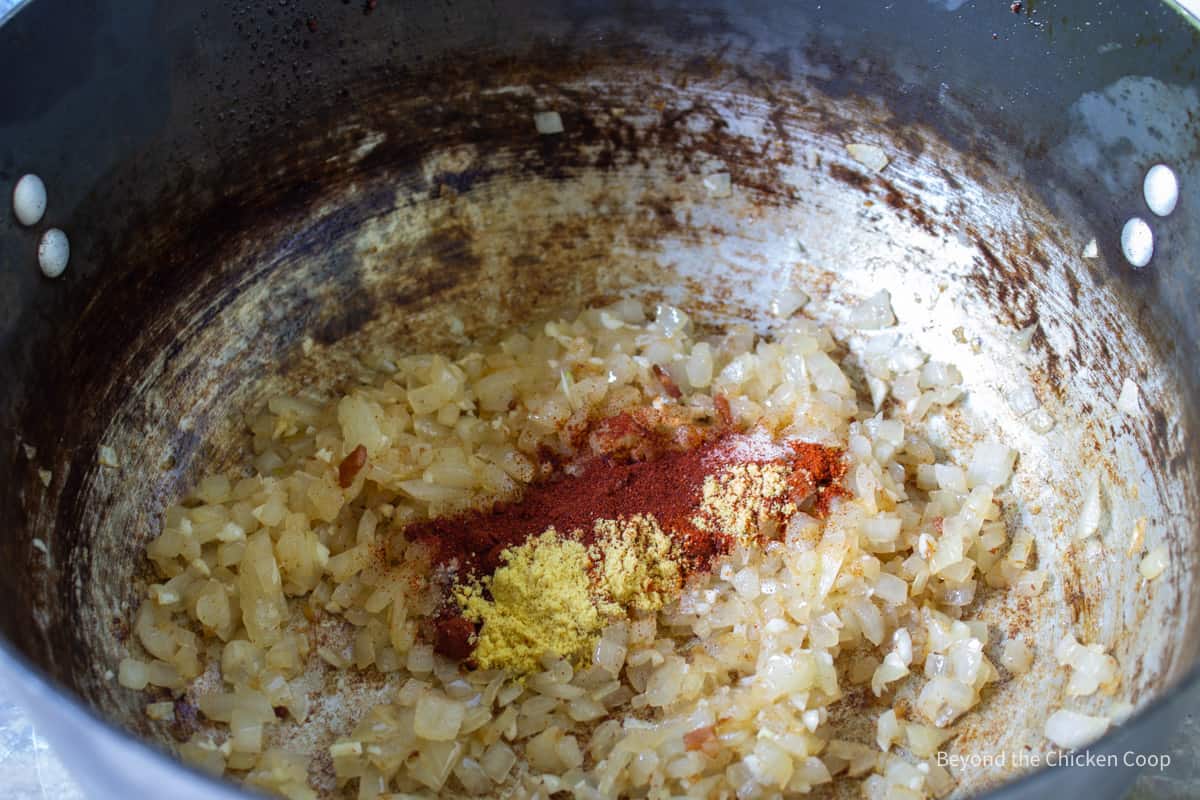 Seasonings added to onions.