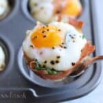 Baked eggs in prosciutto.