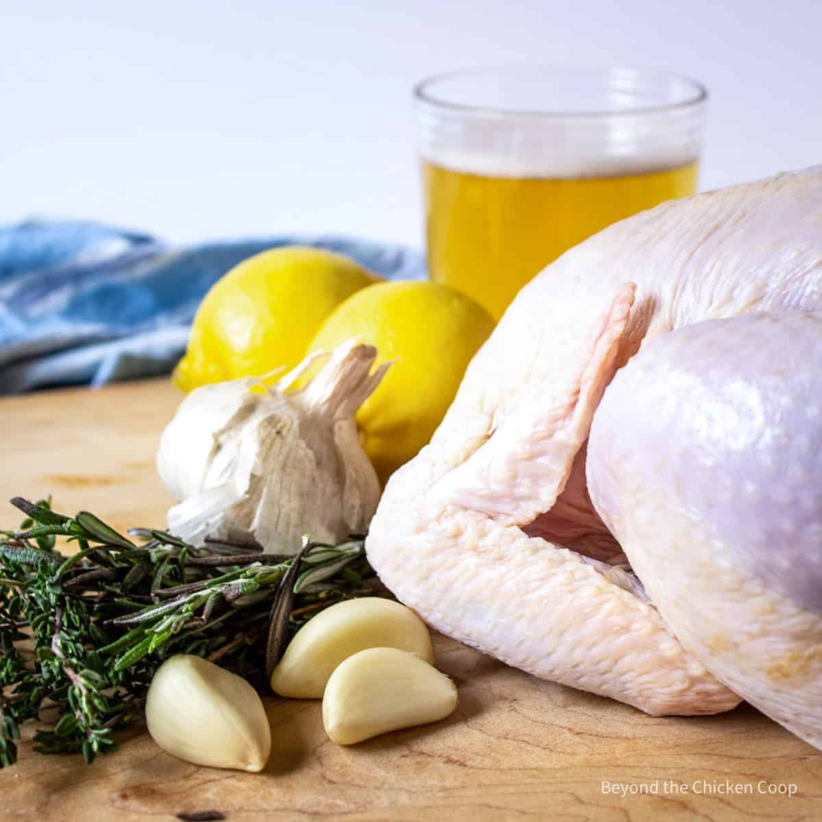 Ingredients for making beer can chicken.