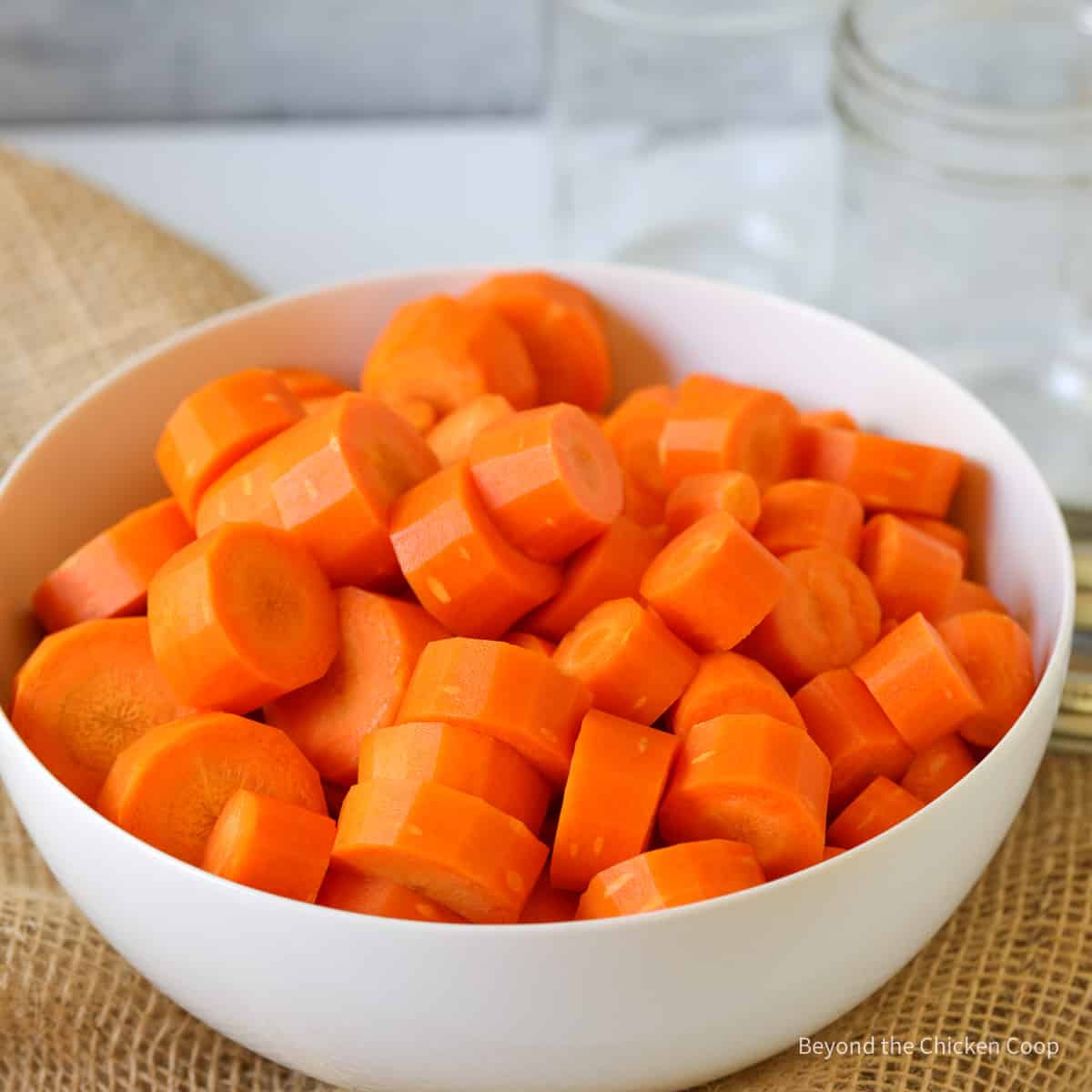 Sliced carrots in a bowl.