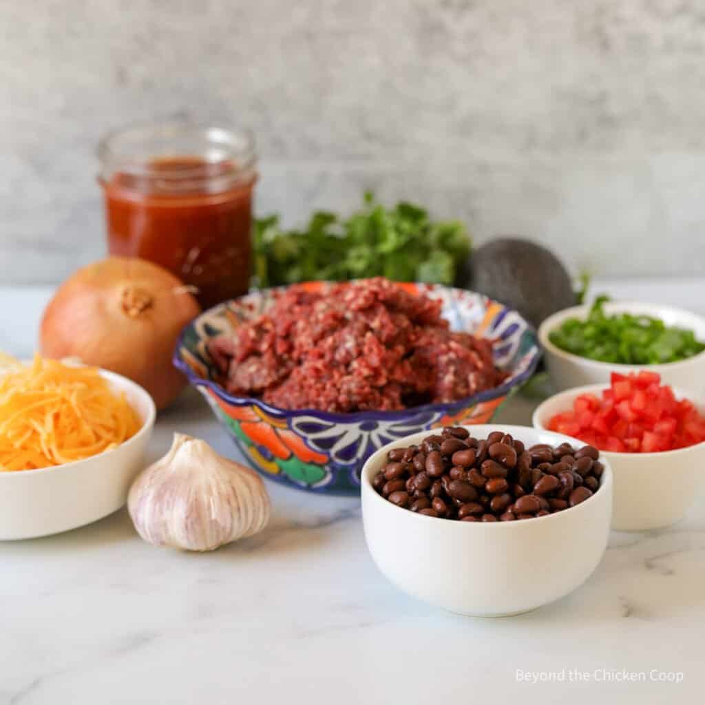 Ingredients in small bowls.