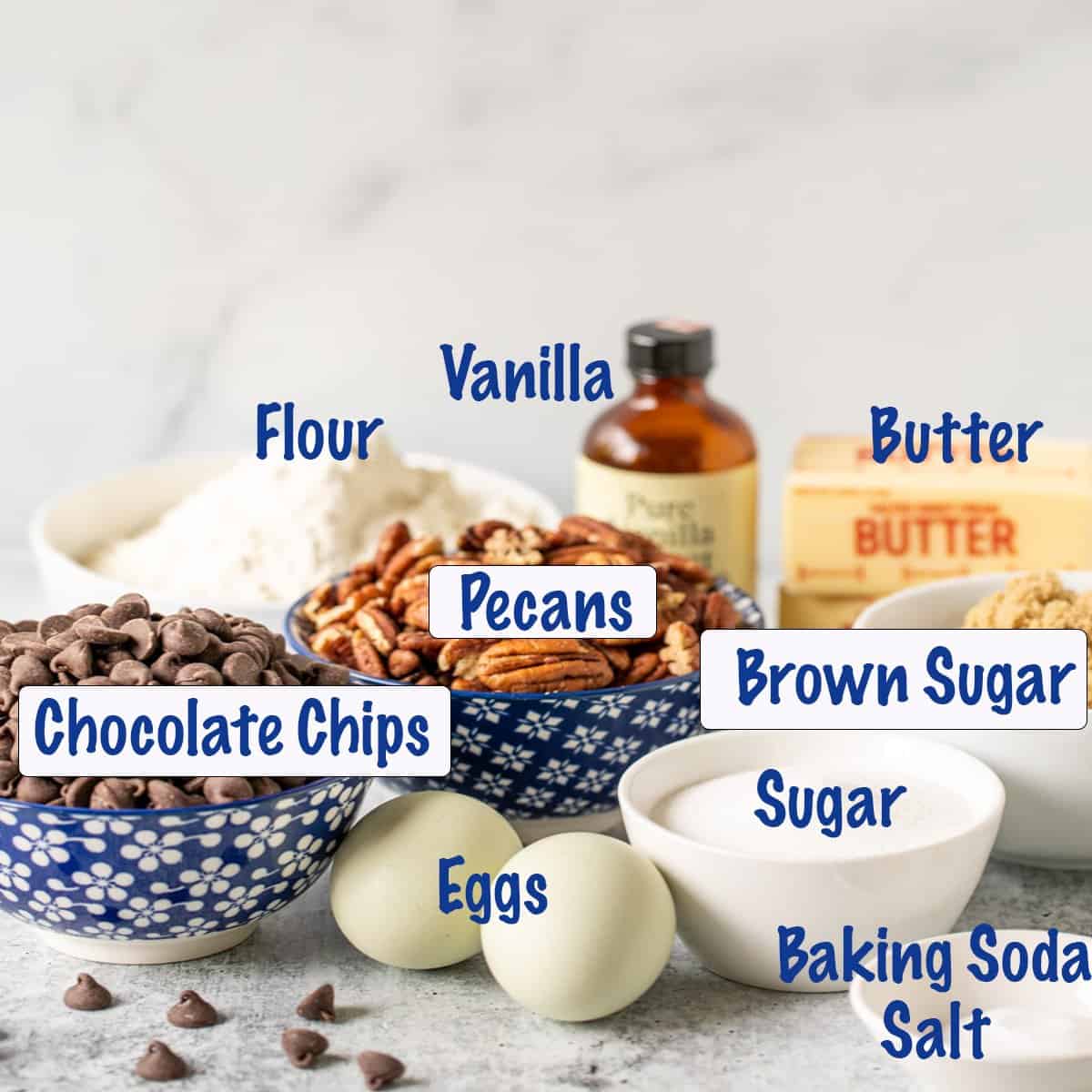 Ingredients for making cookies with pecans.