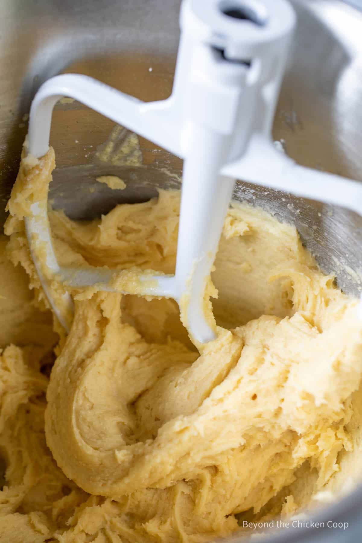 Sugar cookie batter in a bowl.