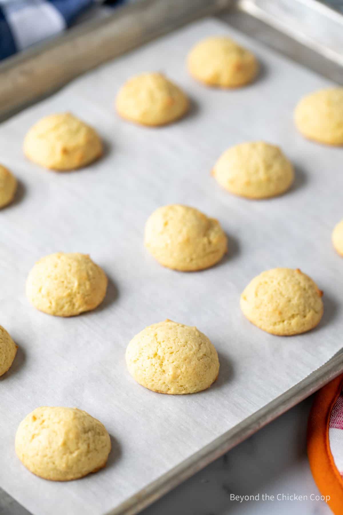 Baked cookies on a baking sheet.