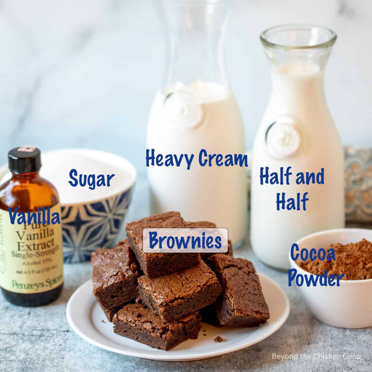 Ingredients for making brownie ice cream.
