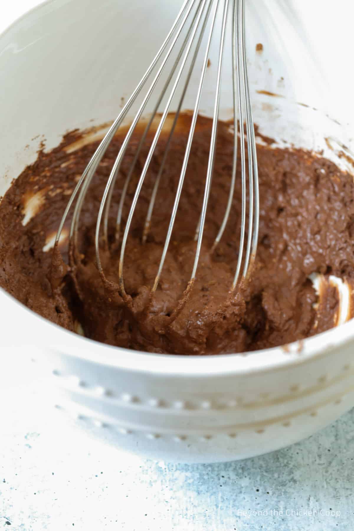 Thick chocolate mixture in a bowl.
