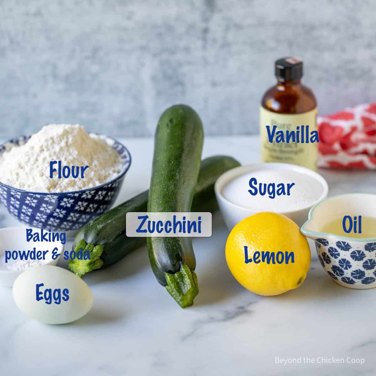 Ingredients for making zucchini muffins.