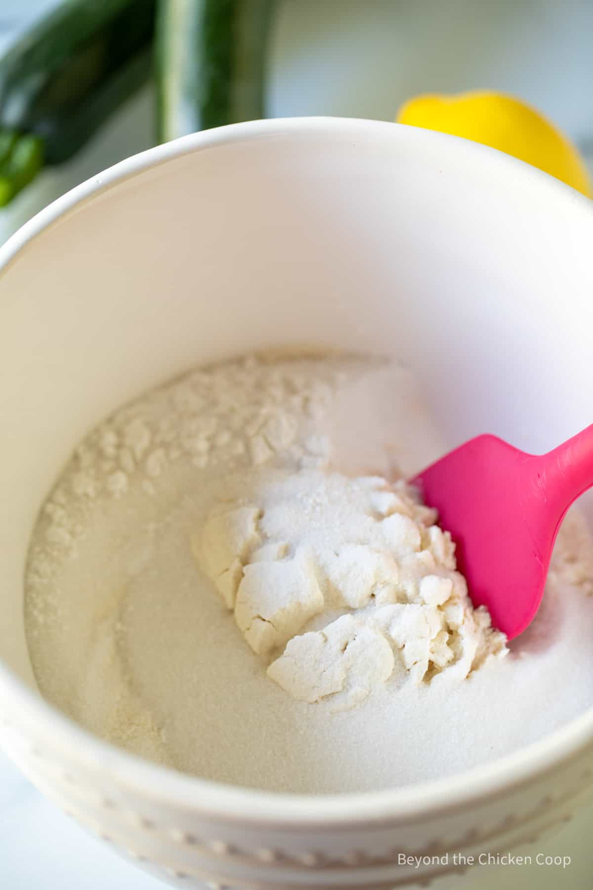 Flour in a mixing bowl.