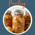 Jars of pie filling with sliced apples.