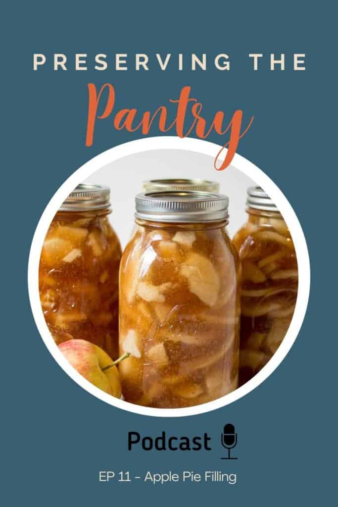 Jars of pie filling with sliced apples.