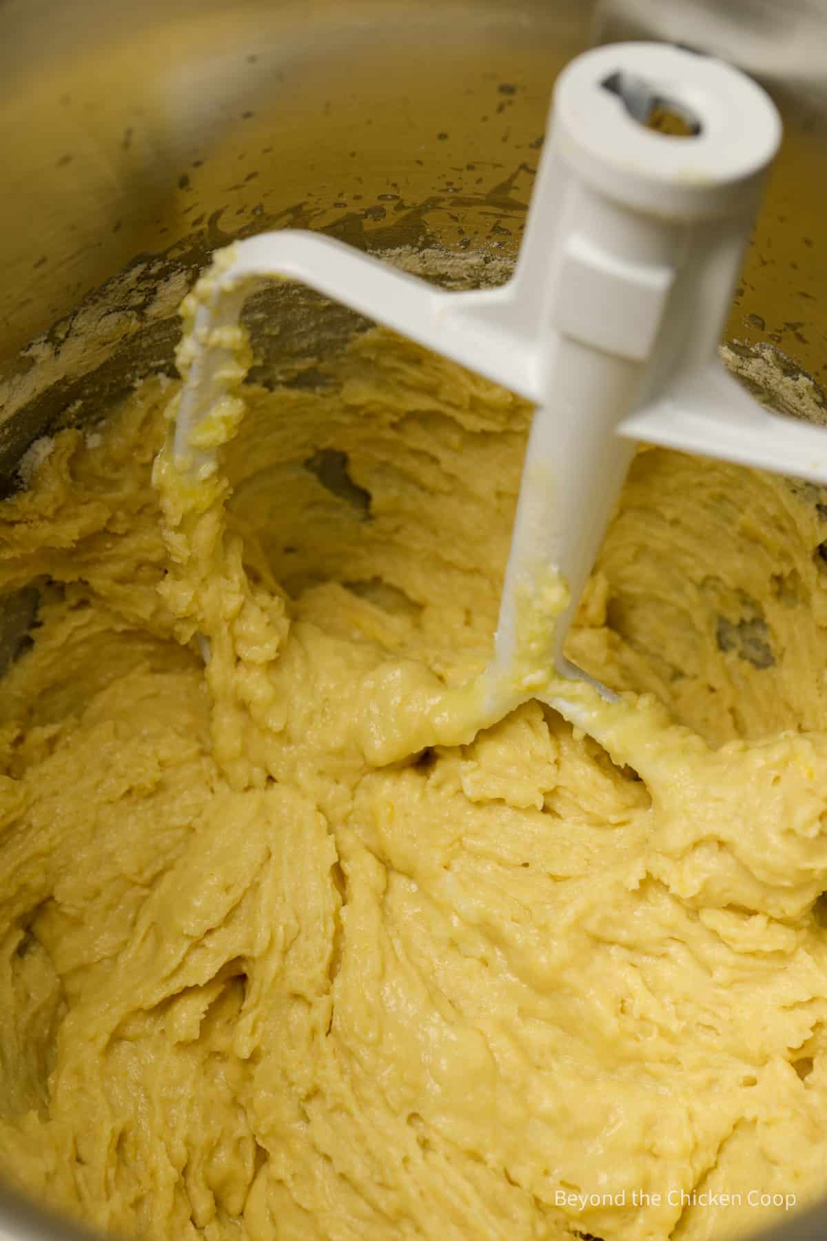 Quick bread dough in a mixing bowl.