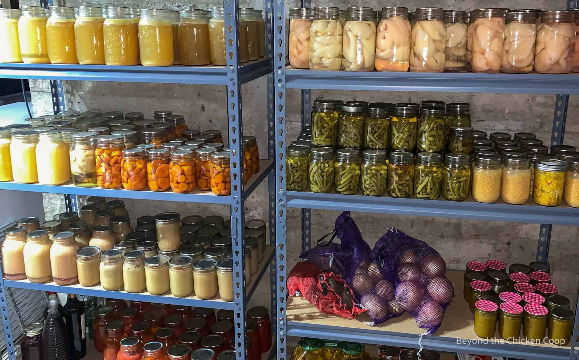 A pantry filled with canned goods.