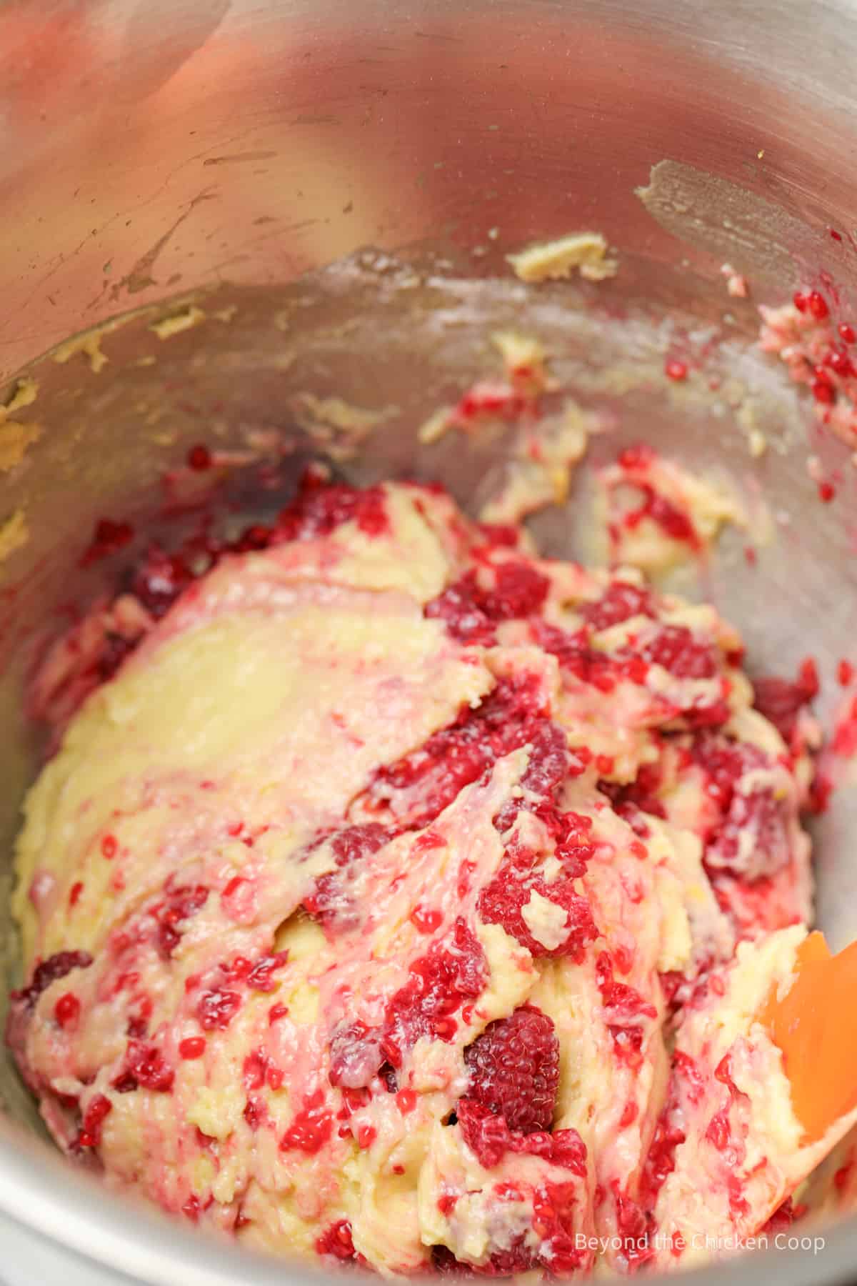 Raspberries in bread dough.