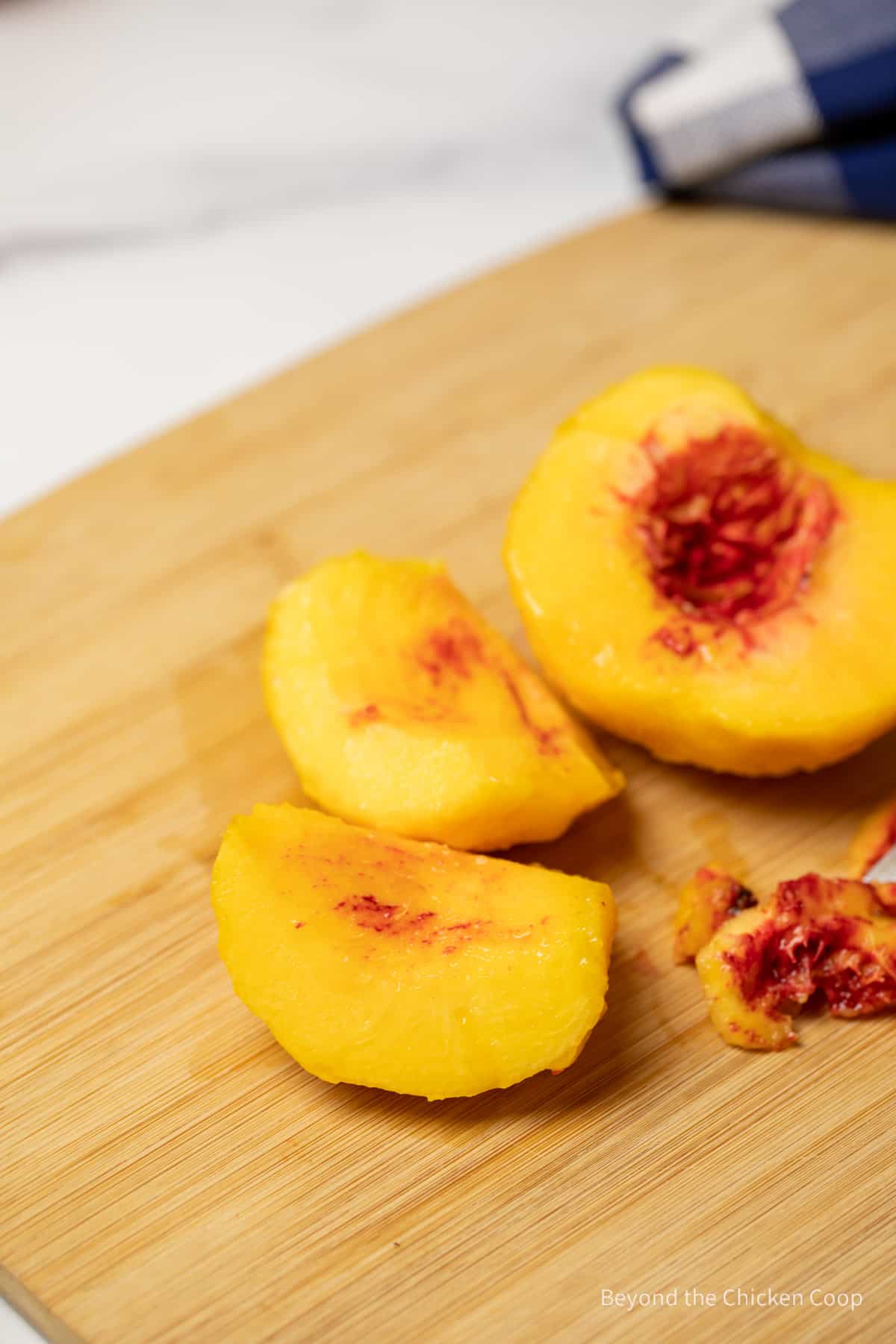 Slicing peaches.