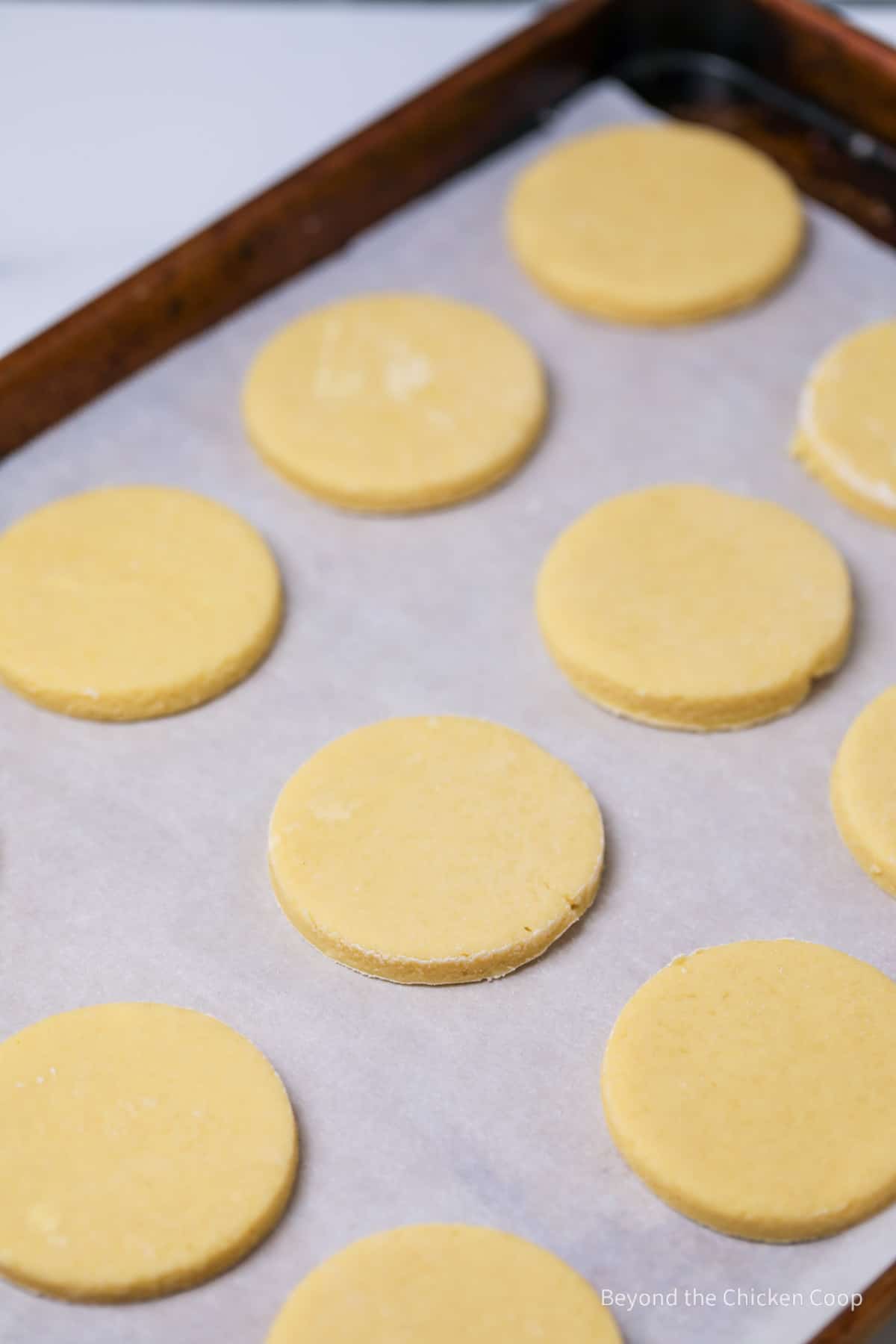 Cookie dough on a baking sheet.