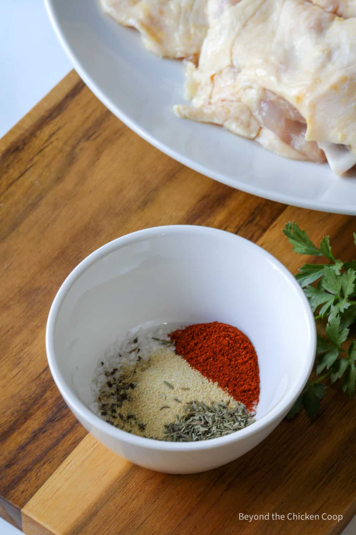 Seasonings in a small bowl.