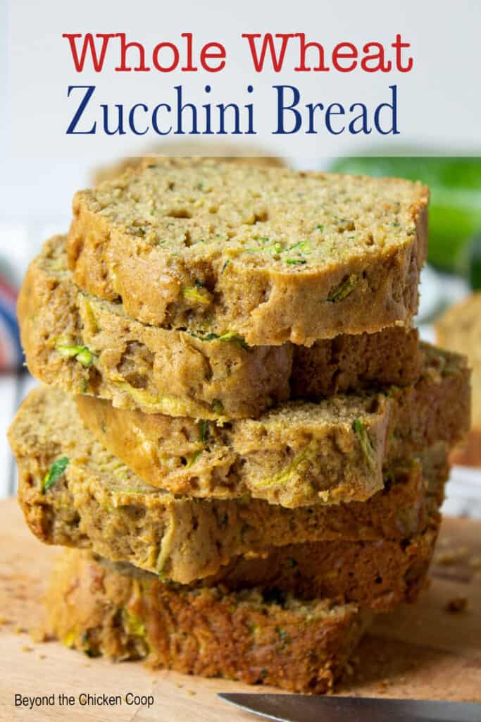 Stacked slices of zucchini bread.