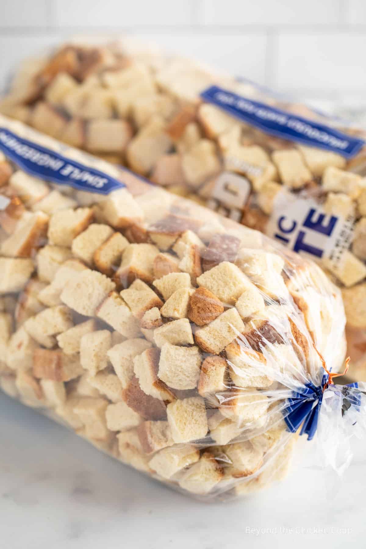 Bread crumbs in plastic bags. 