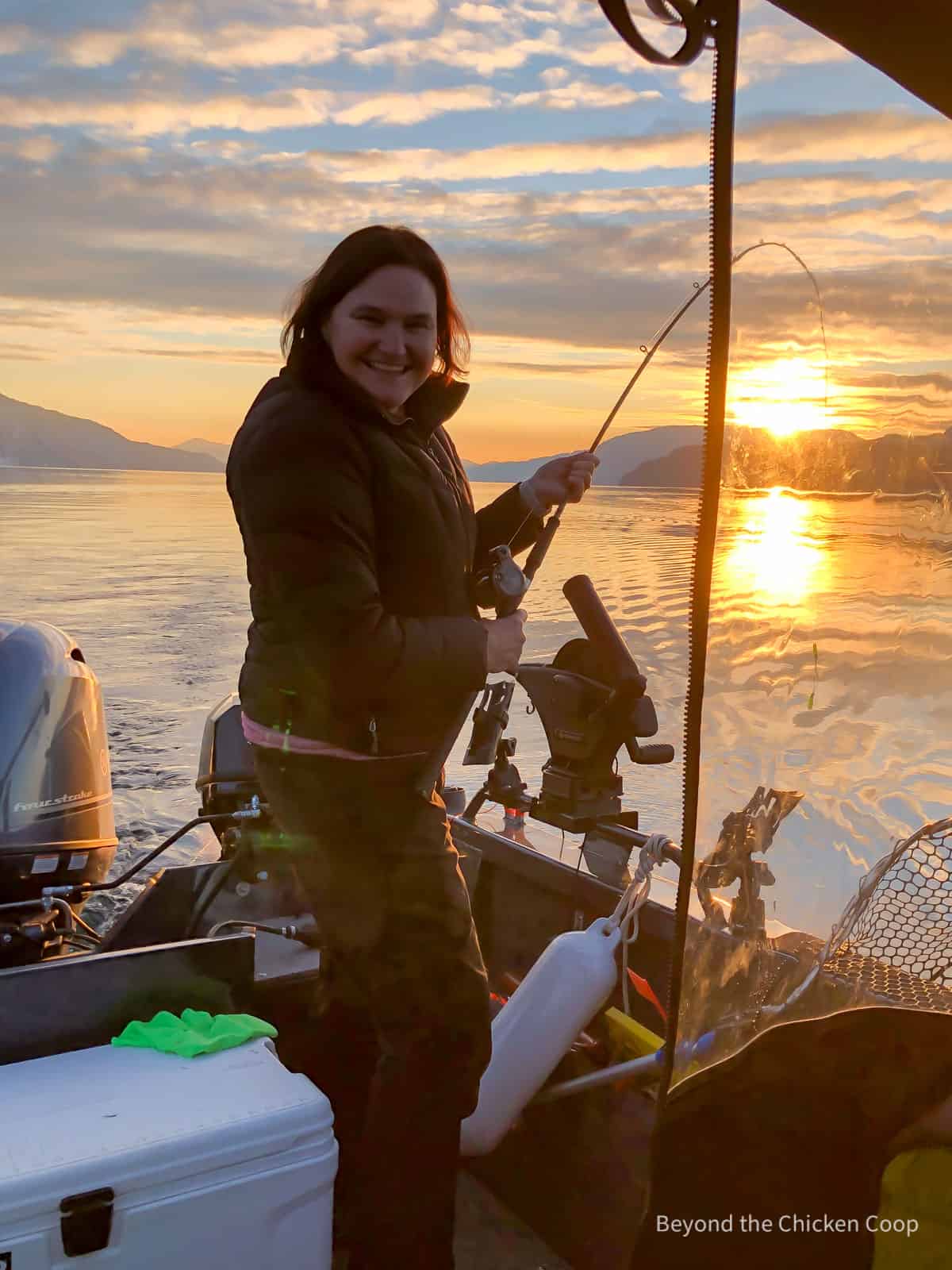 Catching fish at sunset.