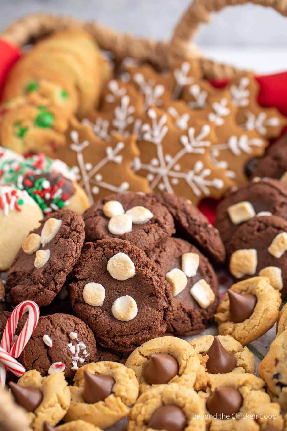 A basket filled with Christmas Cookies.