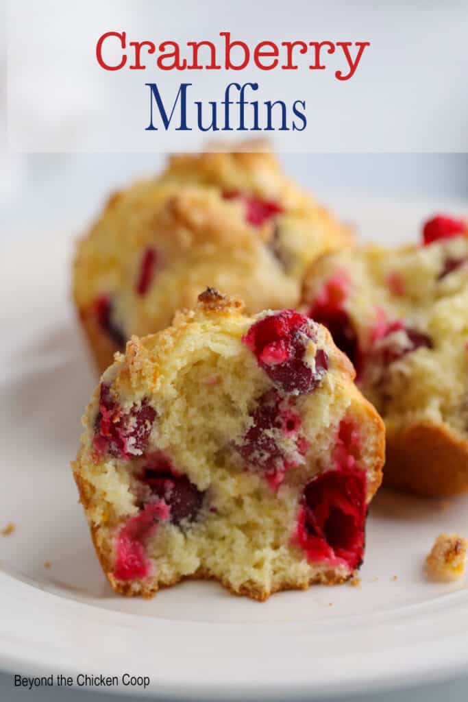 Muffins with cranberries on a plate.