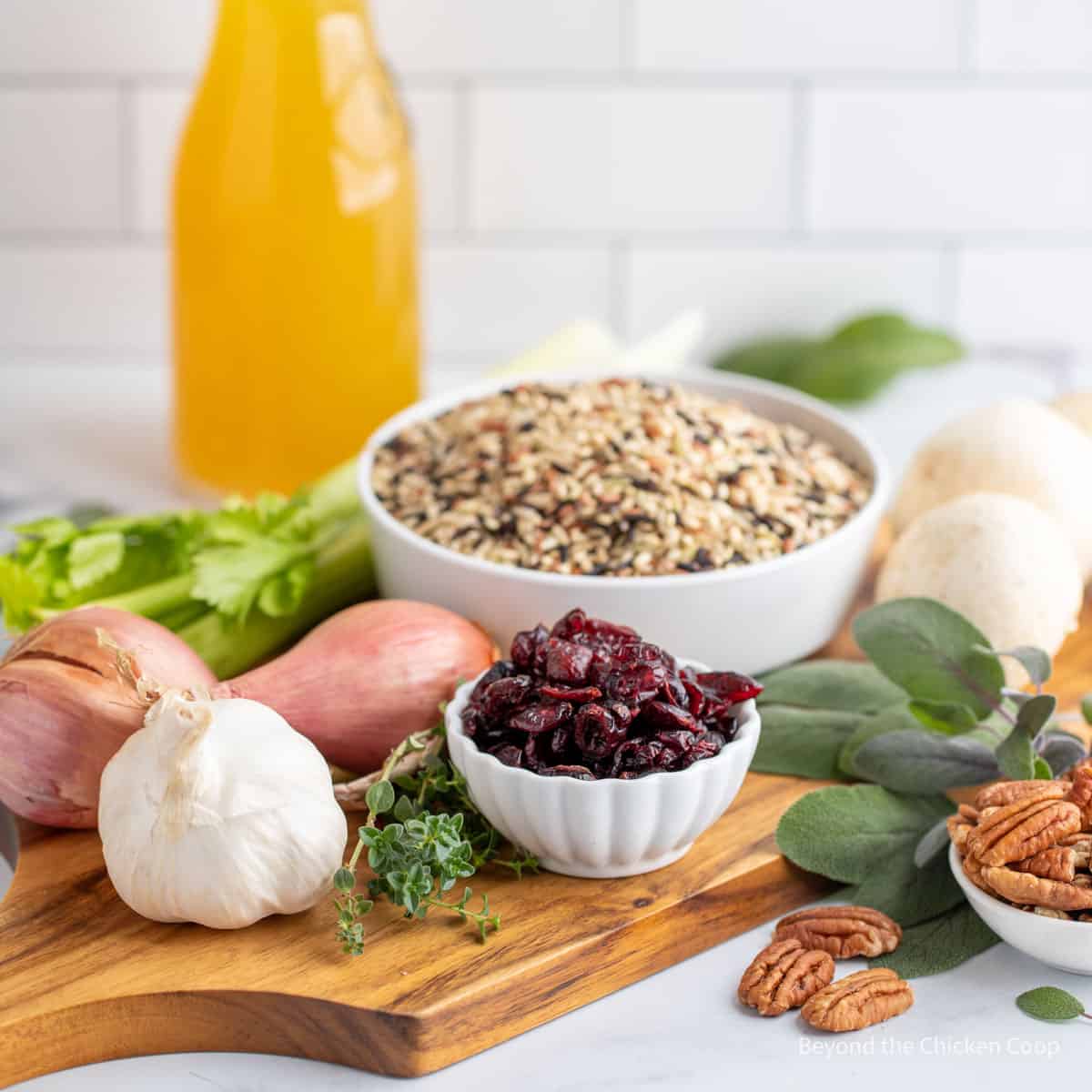 Ingredients for making a wild rice dressing. 