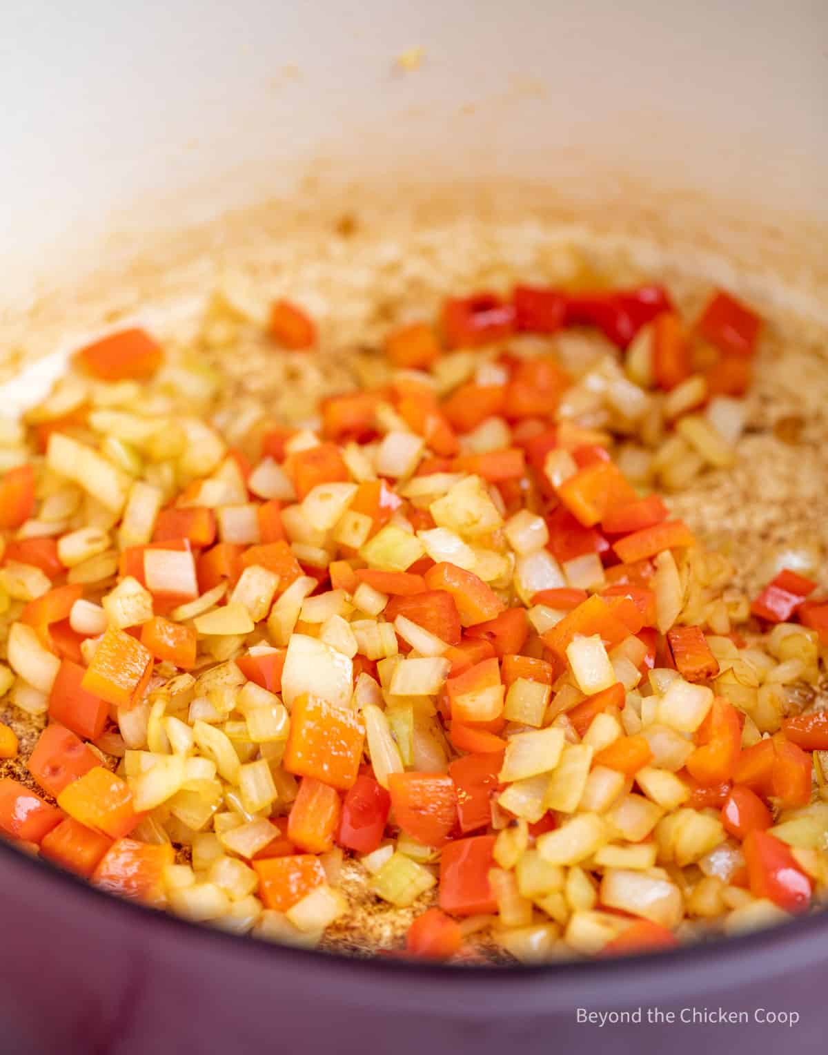 Sauteed veggies in a pot. 